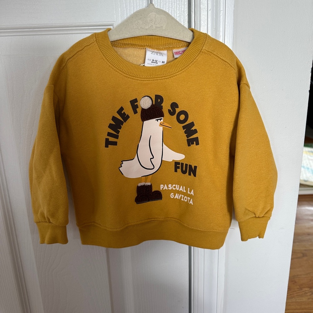 Zara Kids Mustard Sweatshirt with Fun Duck Design